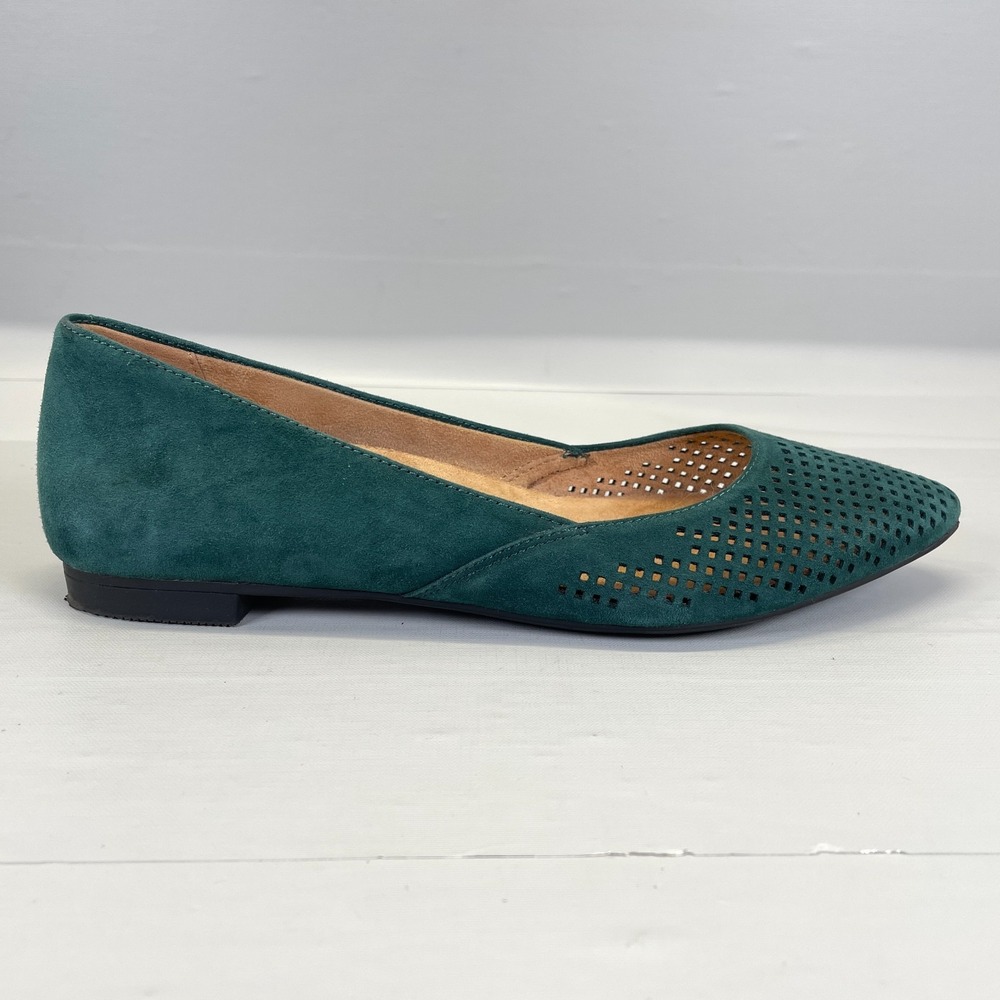 Vionic Posey Shoes Womens Size 8 Green Suede Slip On Pointed Toe Ballet Flats